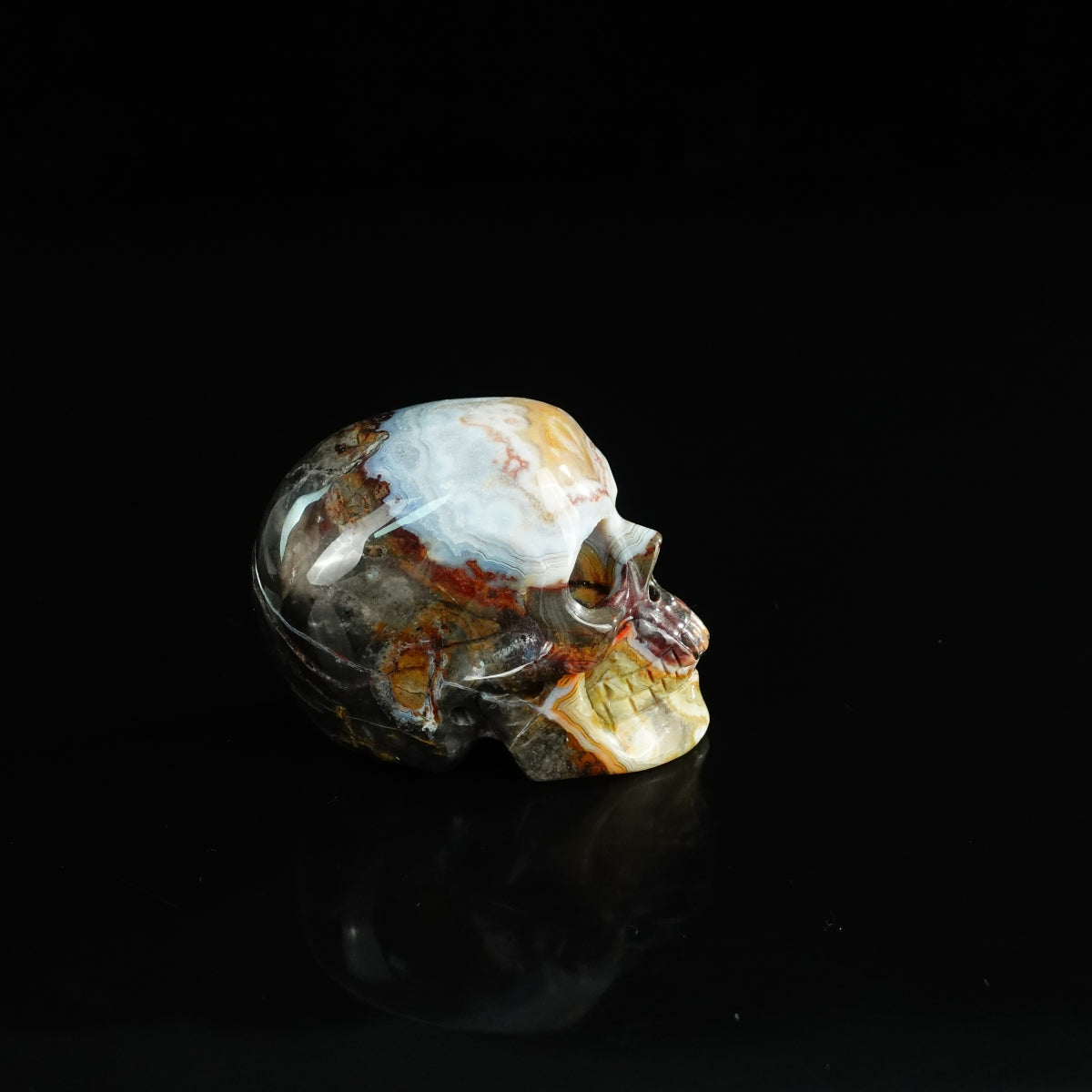 2.2" Red Crazy Lace Agate Crystal Skull Carving - Unique Piece #RC16