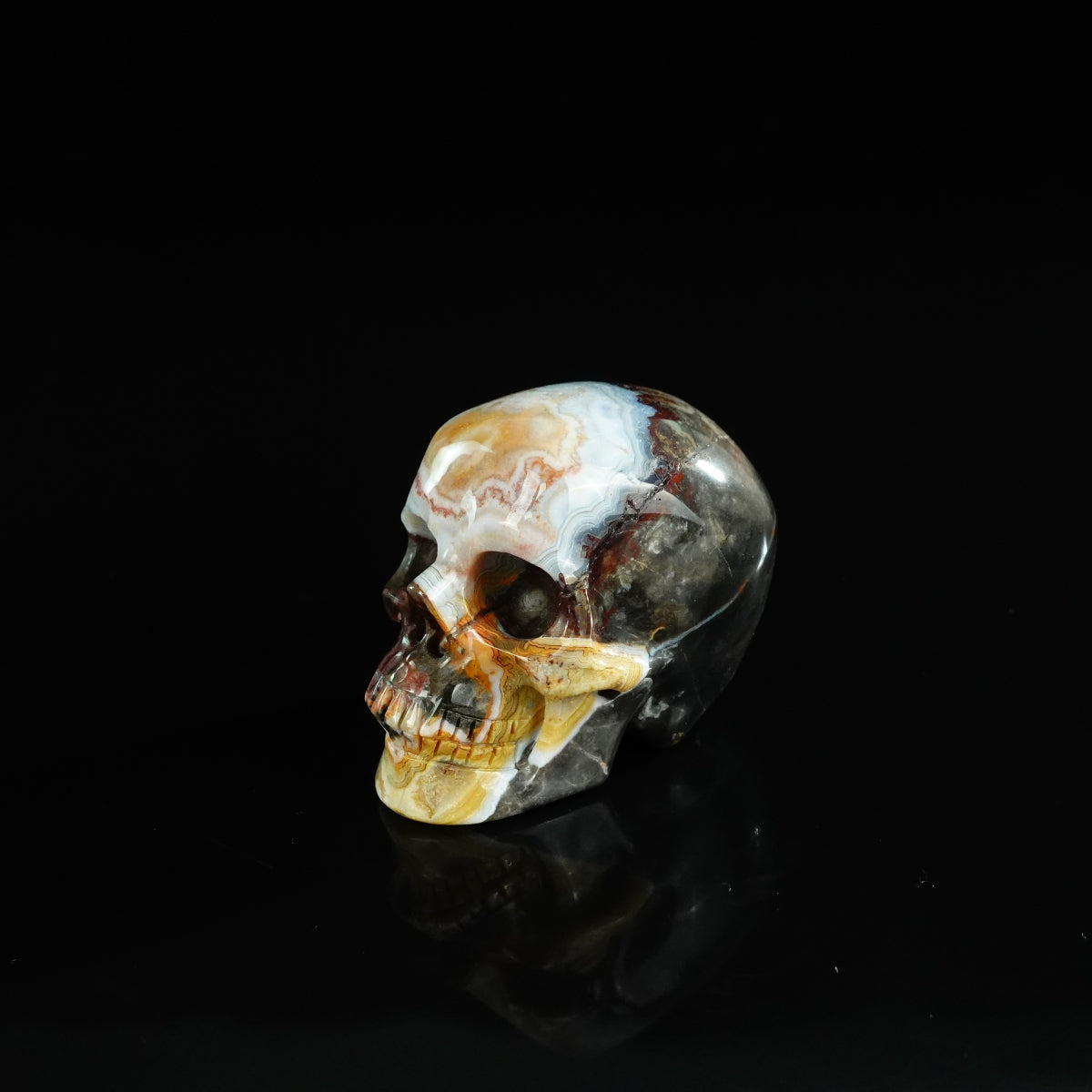 2.2" Red Crazy Lace Agate Crystal Skull Carving - Unique Piece #RC16