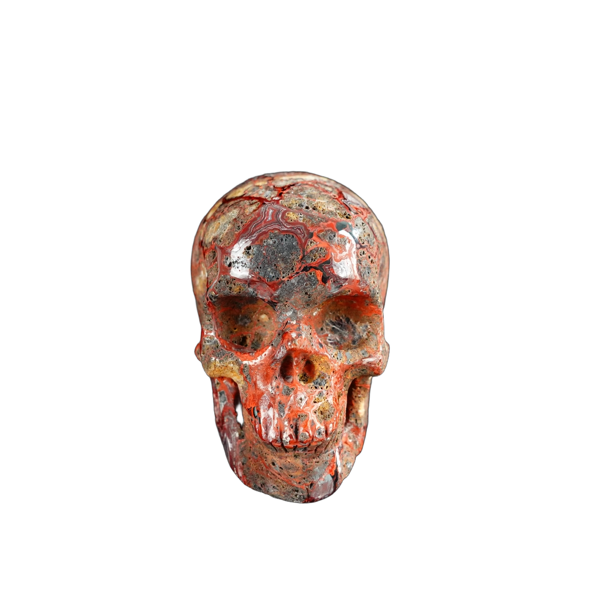 2.2" Red Crazy Lace Agate Crystal Skull Carving - Unique Piece #RC17