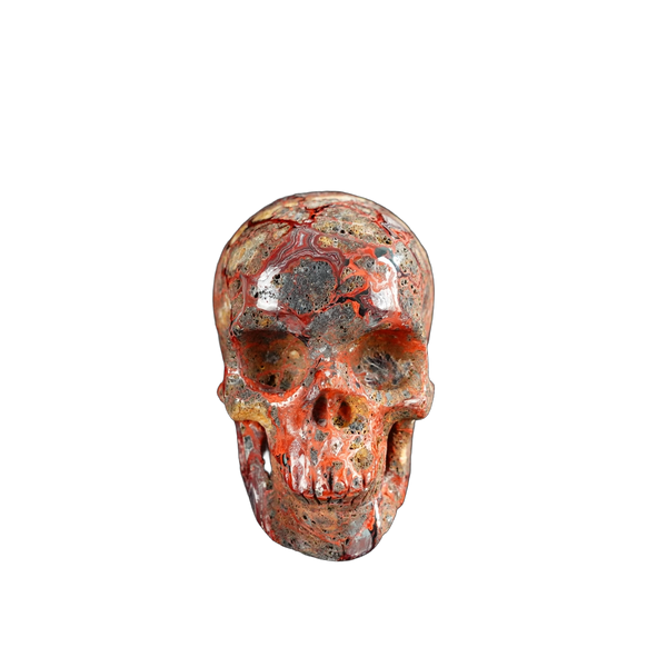 2.2" Red Crazy Lace Agate Crystal Skull Carving - Unique Piece #RC17