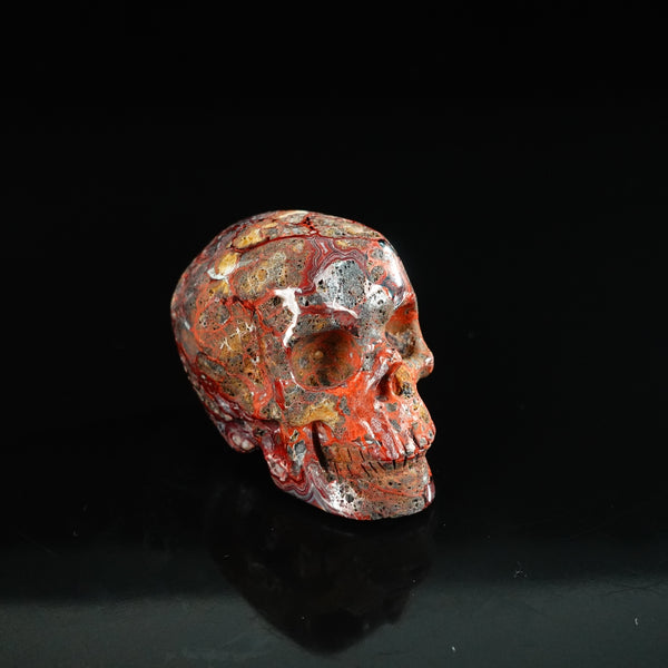 2.2" Red Crazy Lace Agate Crystal Skull Carving - Unique Piece #RC17 - alternate view