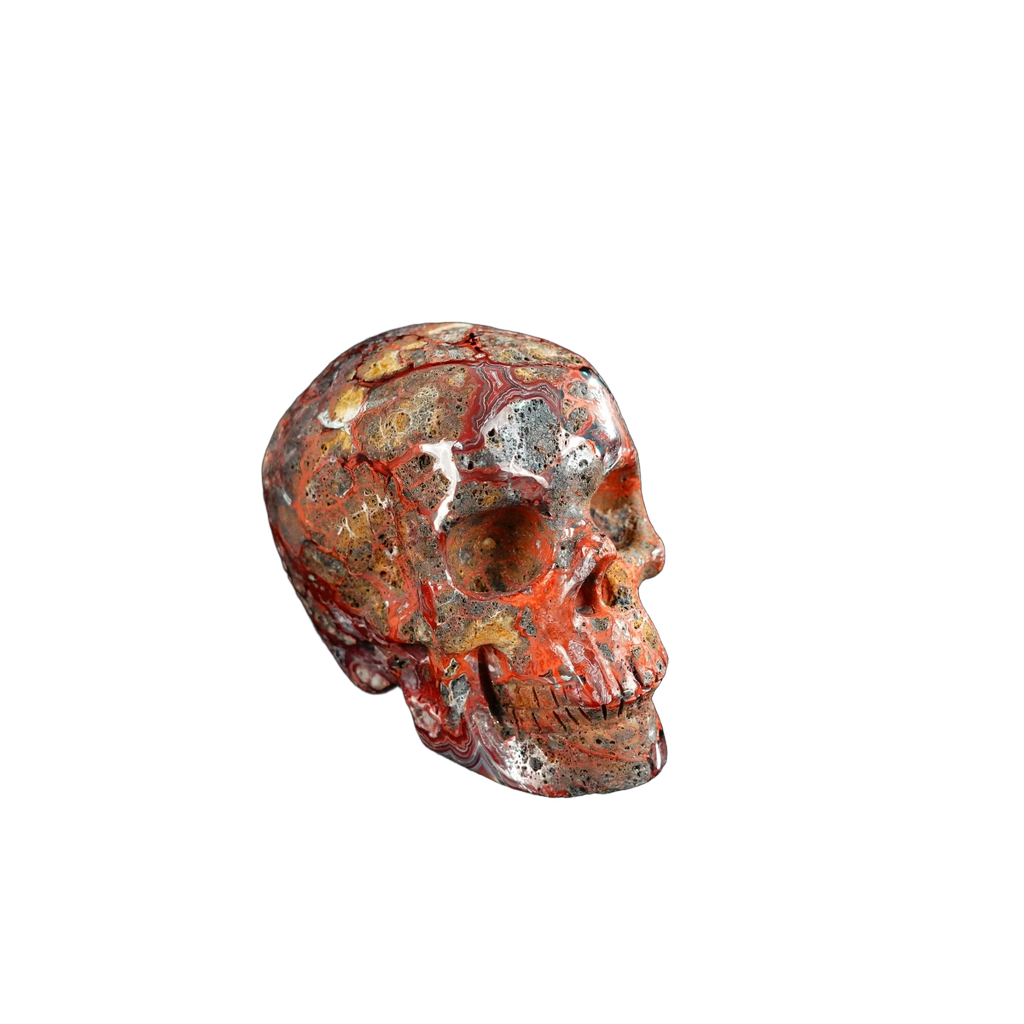 2.2" Red Crazy Lace Agate Crystal Skull Carving - Unique Piece #RC17