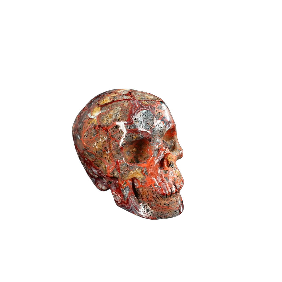 2.2" Red Crazy Lace Agate Crystal Skull Carving - Unique Piece #RC17