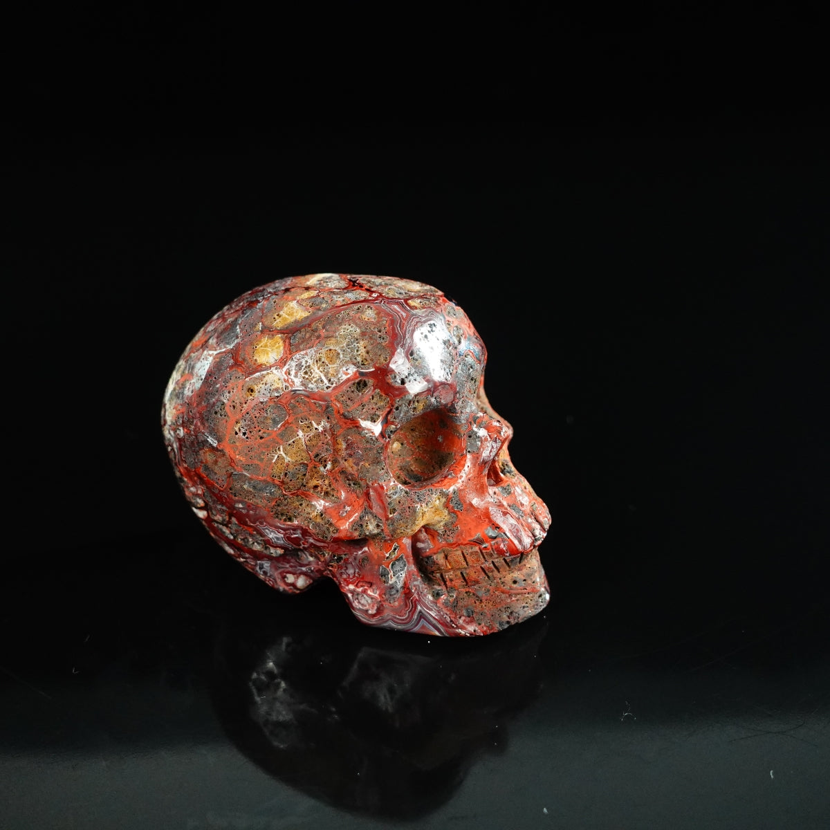 2.2" Red Crazy Lace Agate Crystal Skull Carving - Unique Piece #RC17