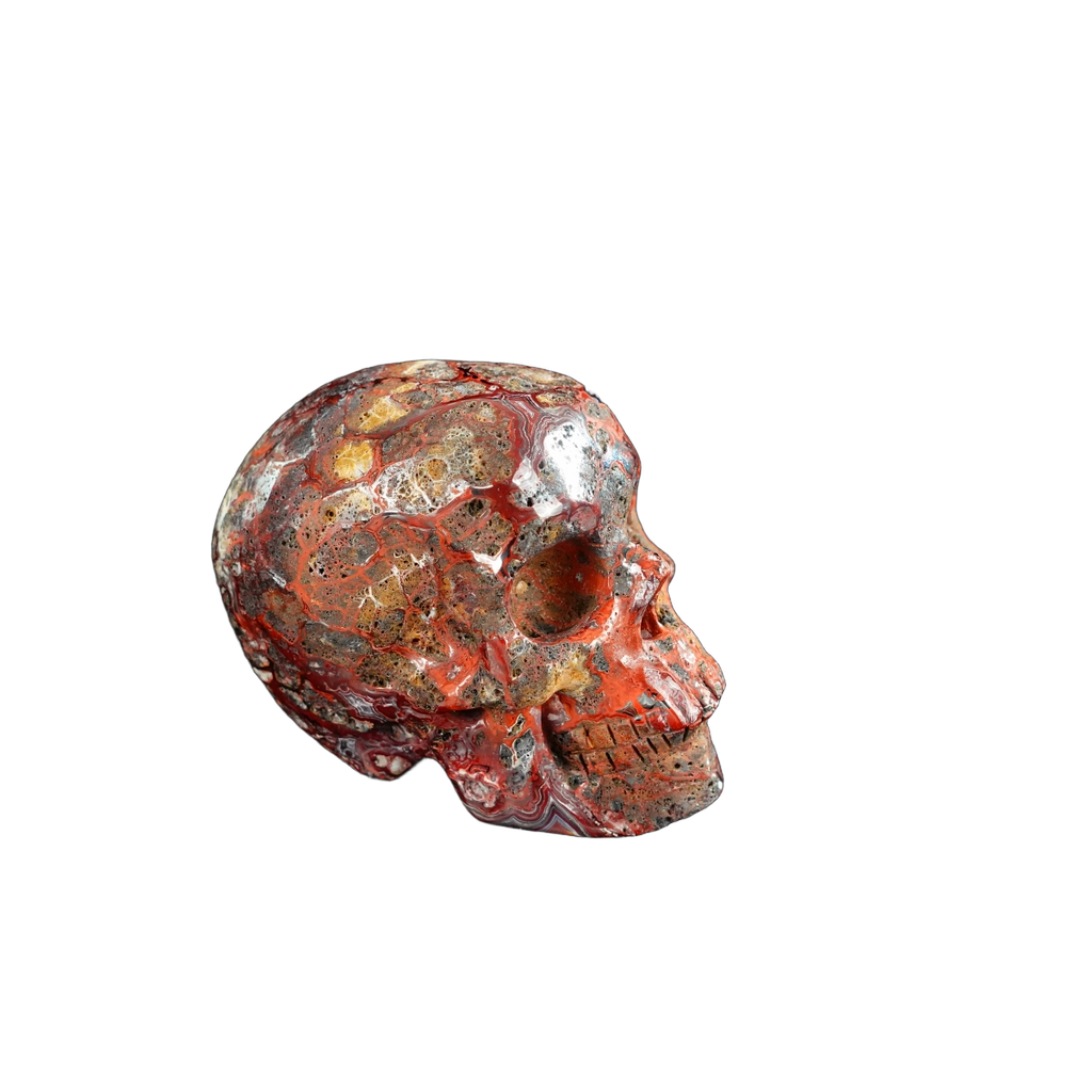 2.2" Red Crazy Lace Agate Crystal Skull Carving - Unique Piece #RC17