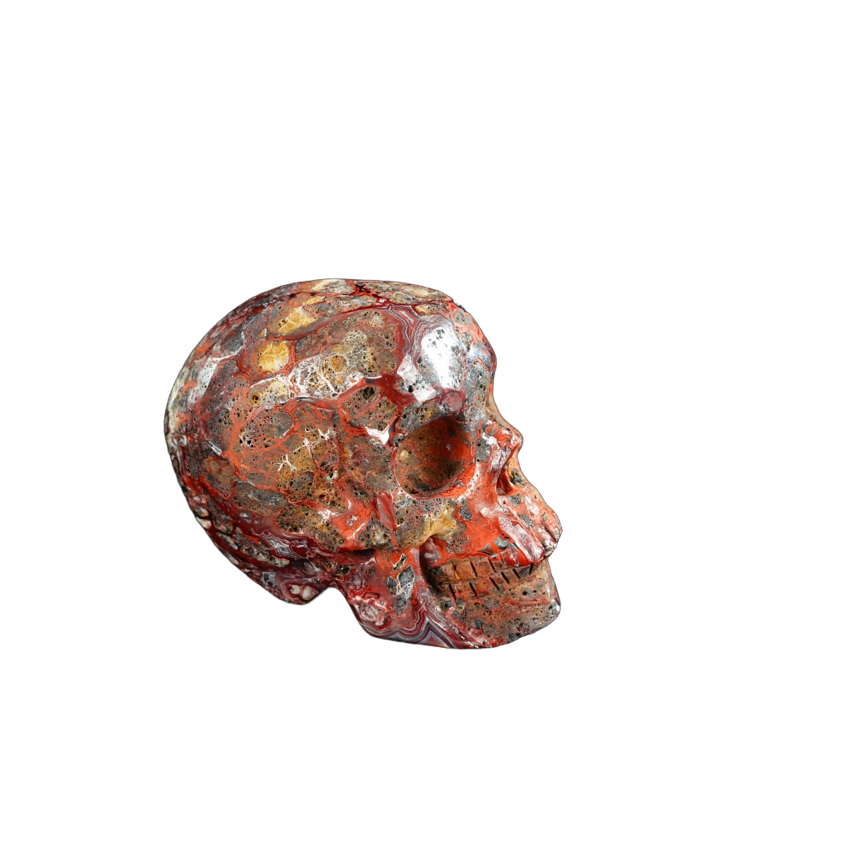 2.2" Red Crazy Lace Agate Crystal Skull Carving - Unique Piece #RC17