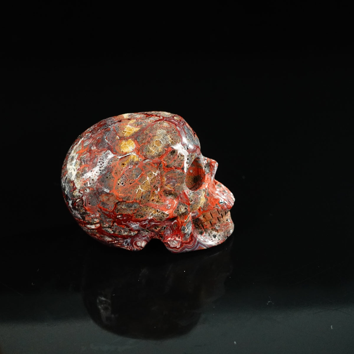2.2" Red Crazy Lace Agate Crystal Skull Carving - Unique Piece #RC17