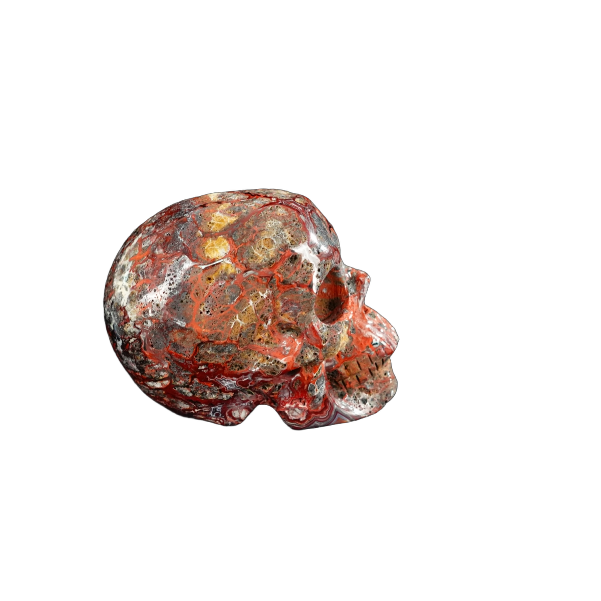 2.2" Red Crazy Lace Agate Crystal Skull Carving - Unique Piece #RC17