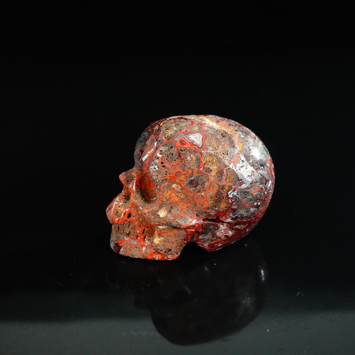 2.2" Red Crazy Lace Agate Crystal Skull Carving - Unique Piece #RC17