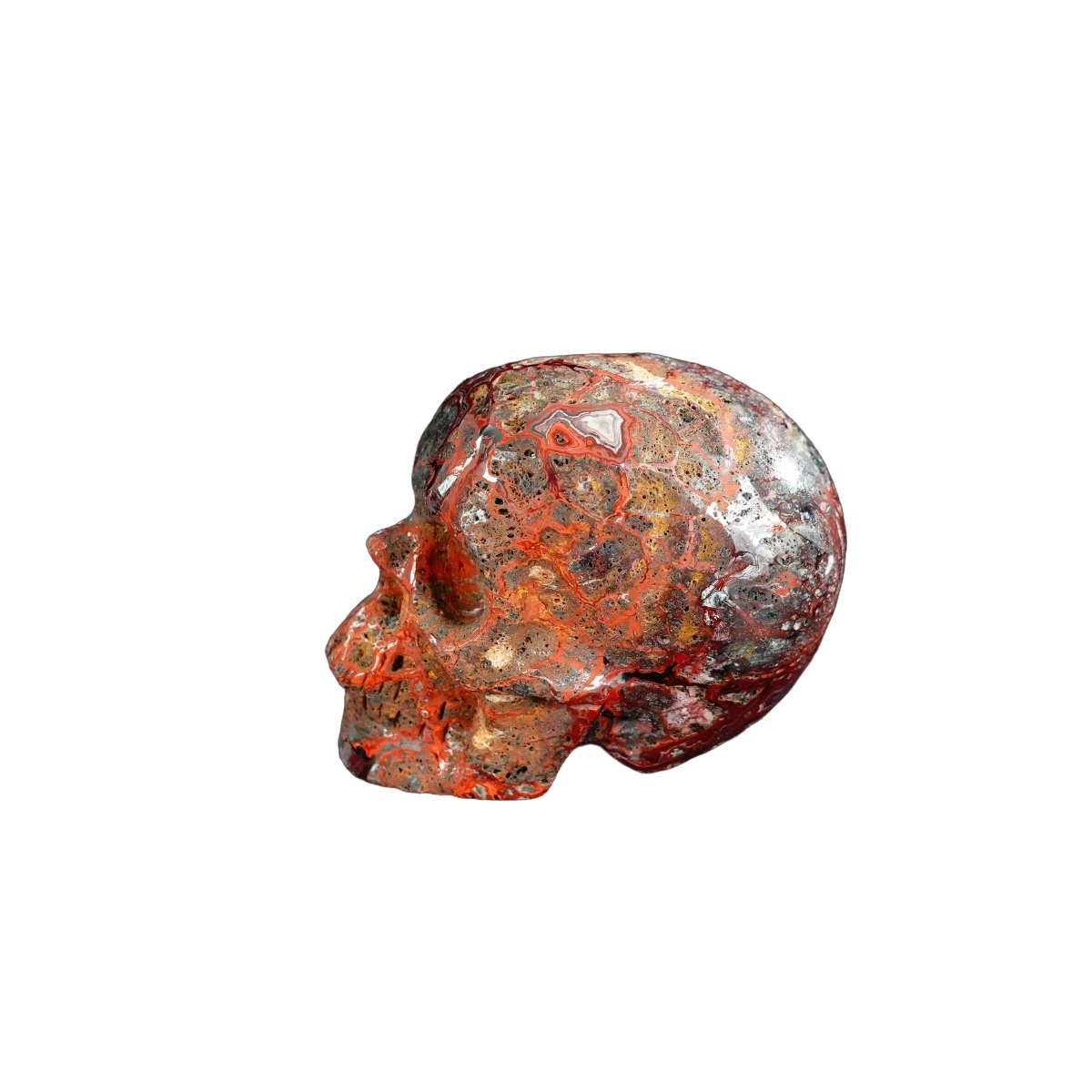 2.2" Red Crazy Lace Agate Crystal Skull Carving - Unique Piece #RC17