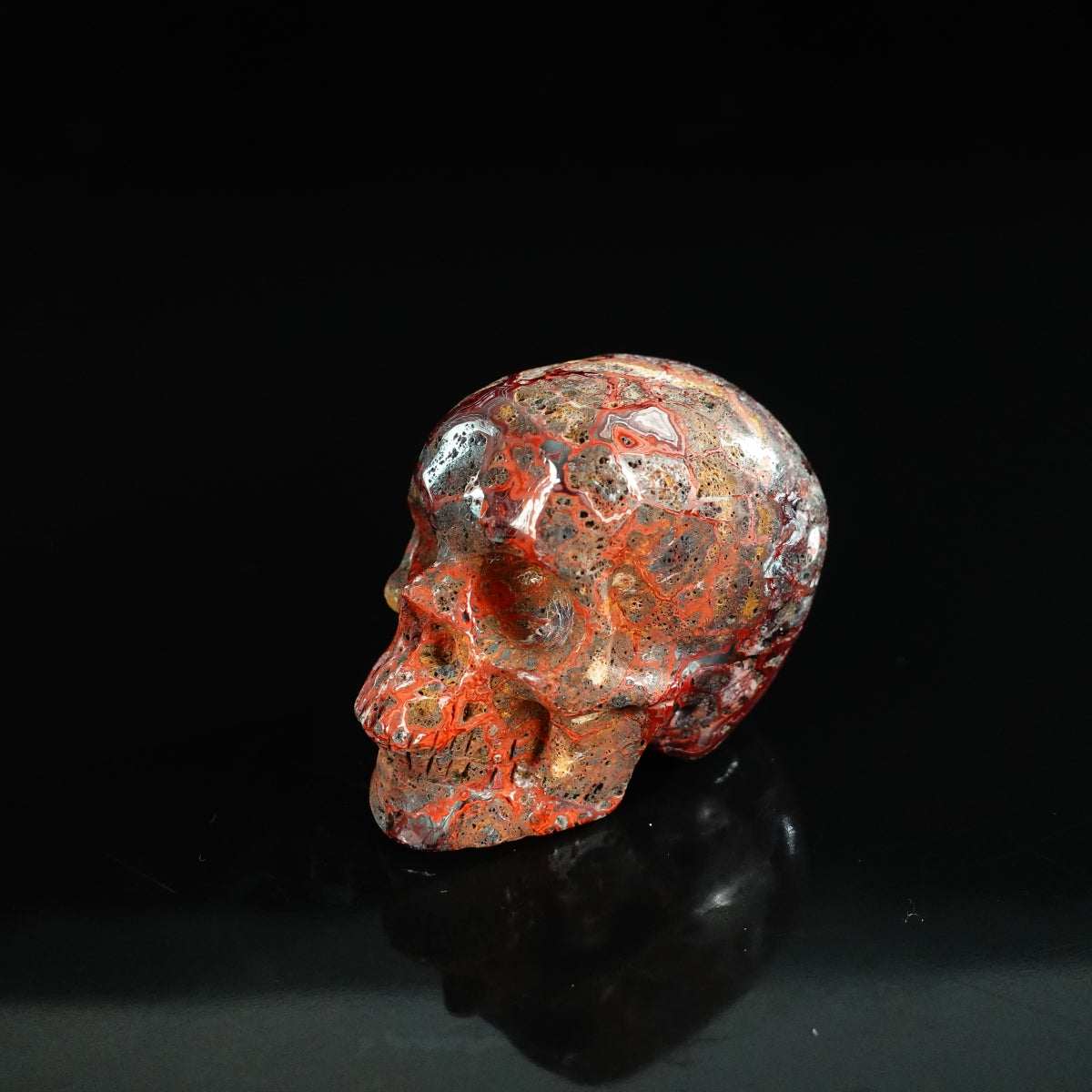2.2" Red Crazy Lace Agate Crystal Skull Carving - Unique Piece #RC17