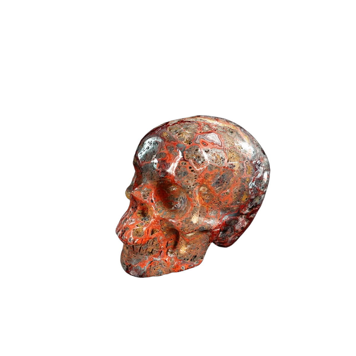 2.2" Red Crazy Lace Agate Crystal Skull Carving - Unique Piece #RC17