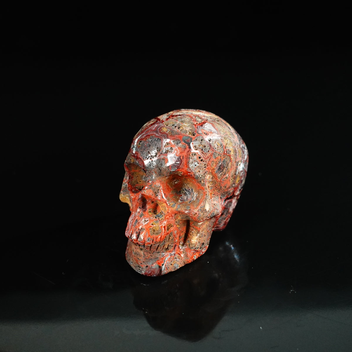 2.2" Red Crazy Lace Agate Crystal Skull Carving - Unique Piece #RC17