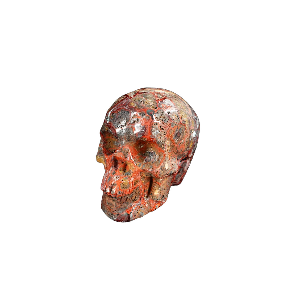 2.2" Red Crazy Lace Agate Crystal Skull Carving - Unique Piece #RC17