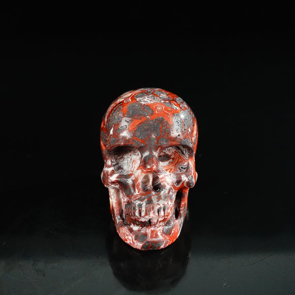2.2" Red Crazy Lace Agate Crystal Skull Carving - Unique Piece #RC18