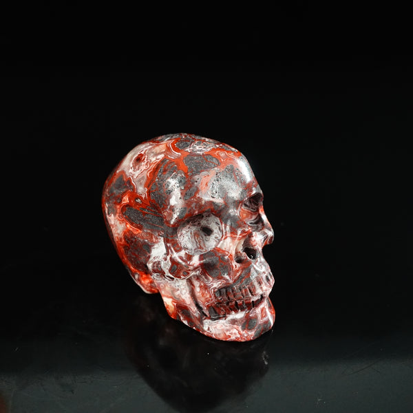 2.2" Red Crazy Lace Agate Crystal Skull Carving - Unique Piece #RC18 - alternate view