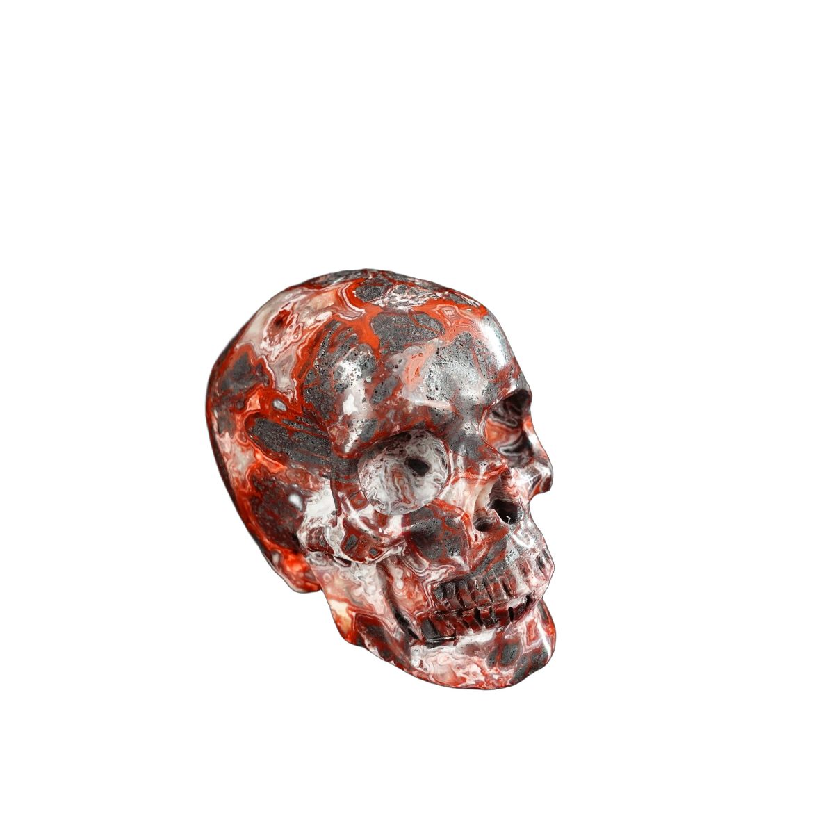 2.2" Red Crazy Lace Agate Crystal Skull Carving - Unique Piece #RC18