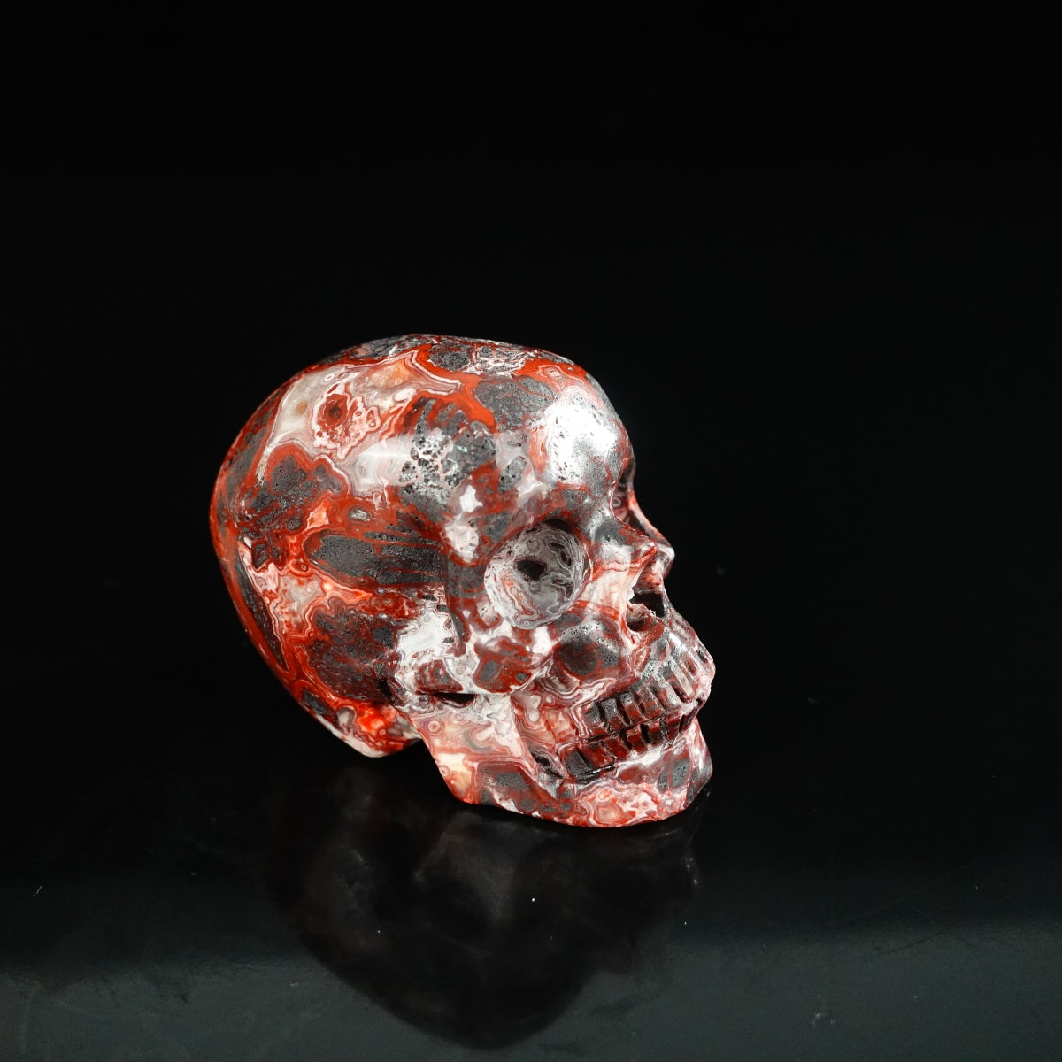 2.2" Red Crazy Lace Agate Crystal Skull Carving - Unique Piece #RC18