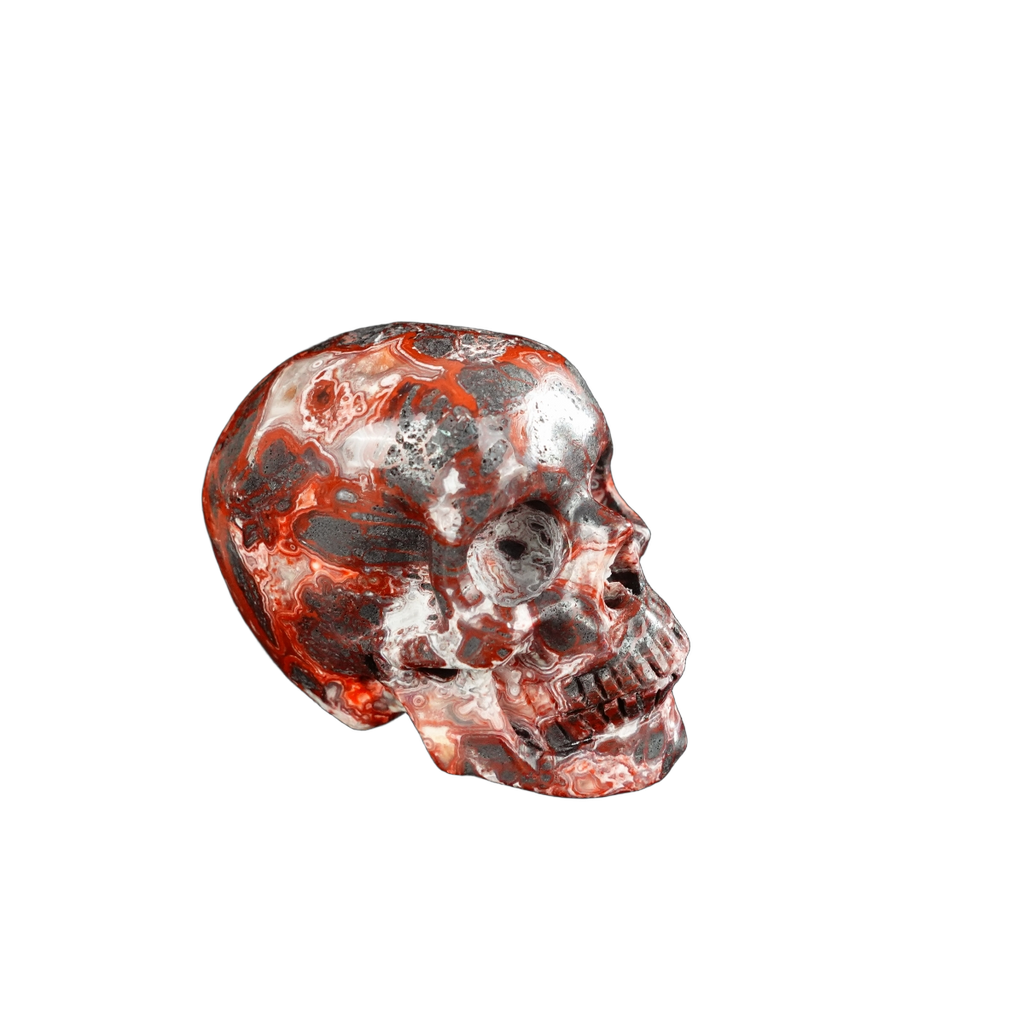 2.2" Red Crazy Lace Agate Crystal Skull Carving - Unique Piece #RC18