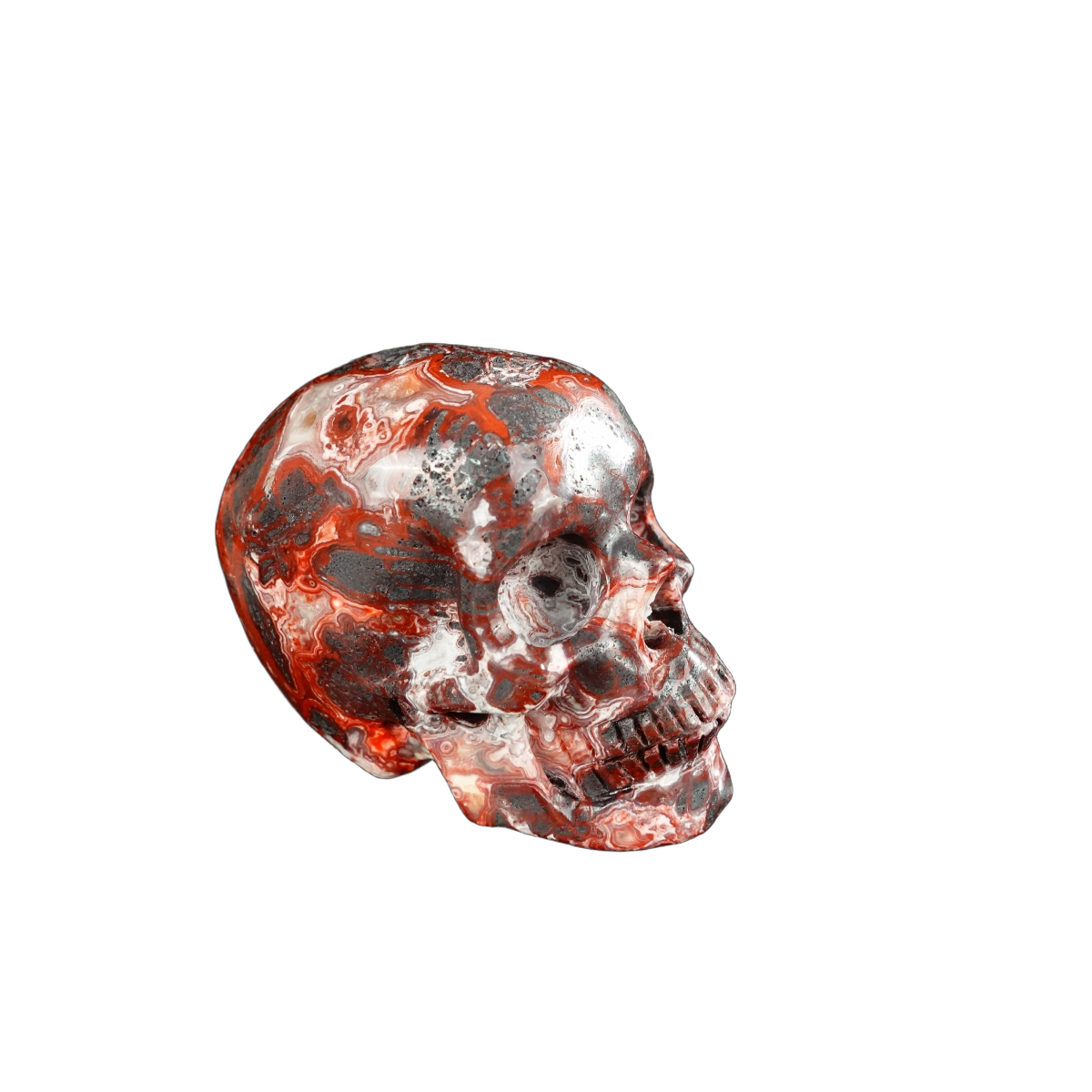 2.2" Red Crazy Lace Agate Crystal Skull Carving - Unique Piece #RC18