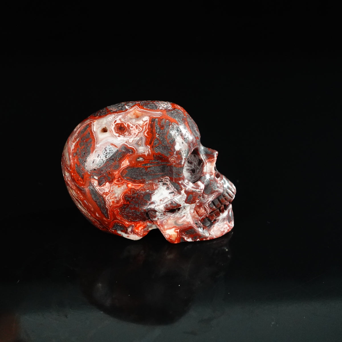 2.2" Red Crazy Lace Agate Crystal Skull Carving - Unique Piece #RC18