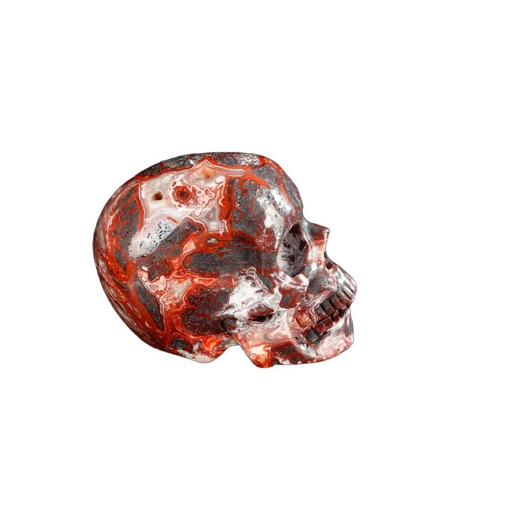 2.2" Red Crazy Lace Agate Crystal Skull Carving - Unique Piece #RC18