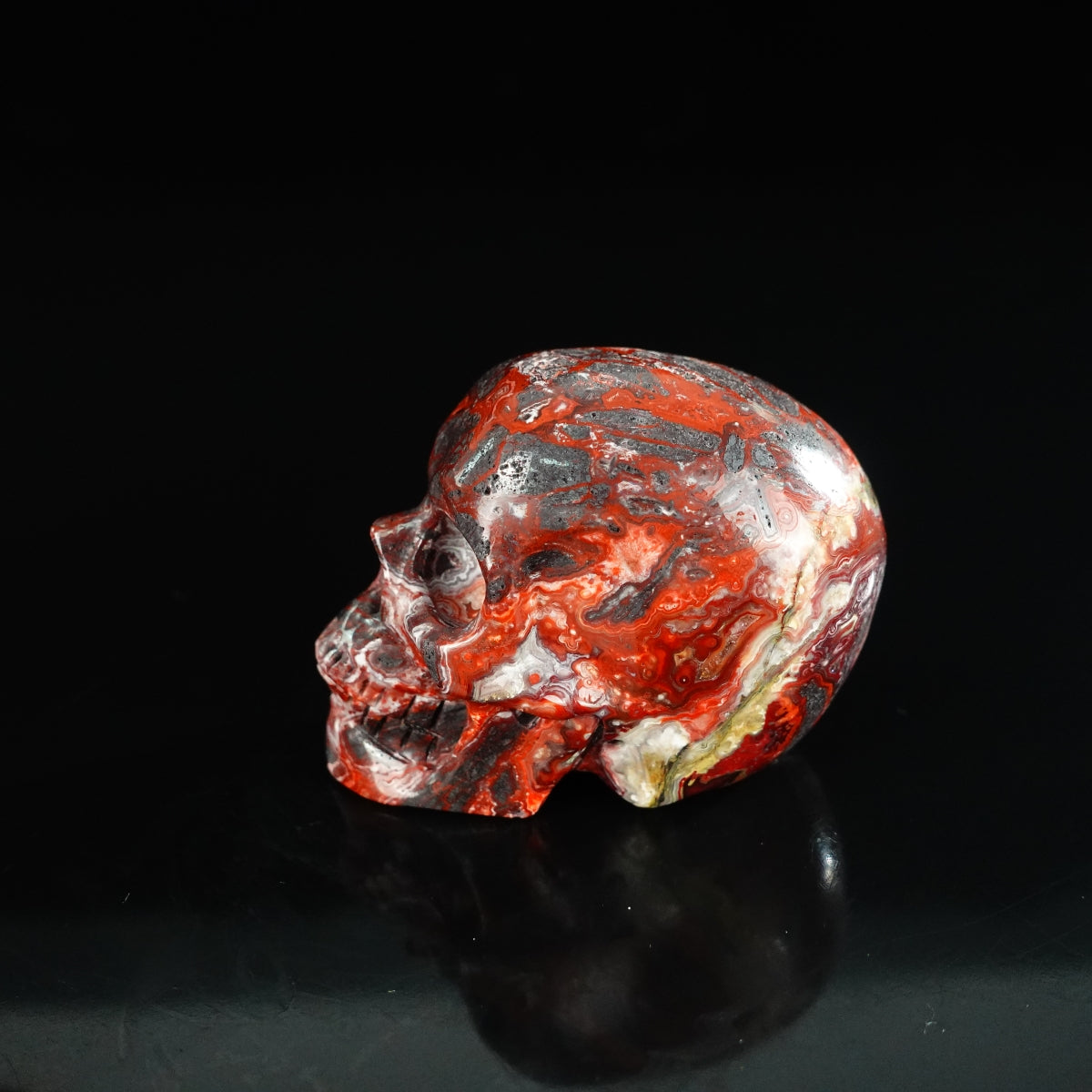 2.2" Red Crazy Lace Agate Crystal Skull Carving - Unique Piece #RC18