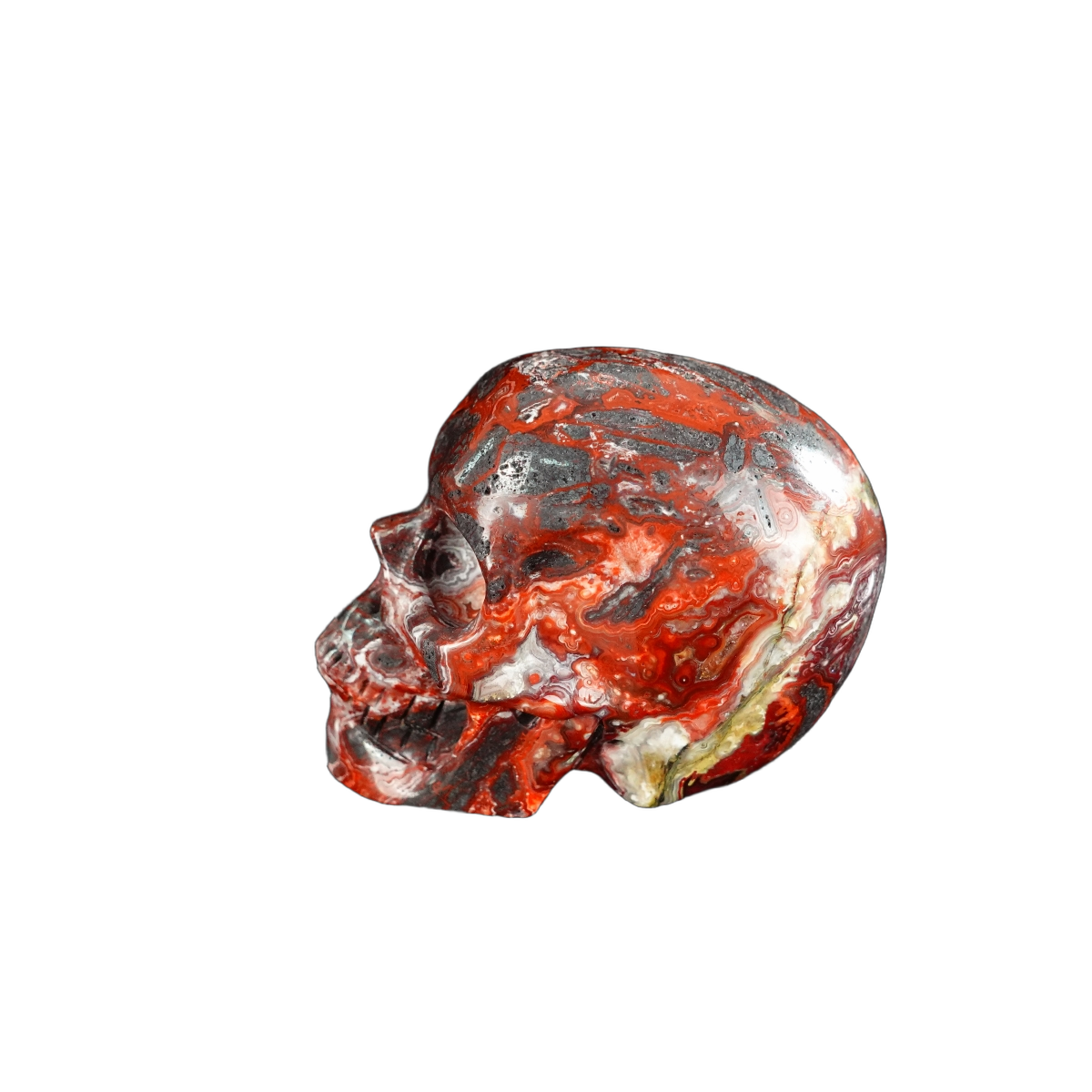 2.2" Red Crazy Lace Agate Crystal Skull Carving - Unique Piece #RC18