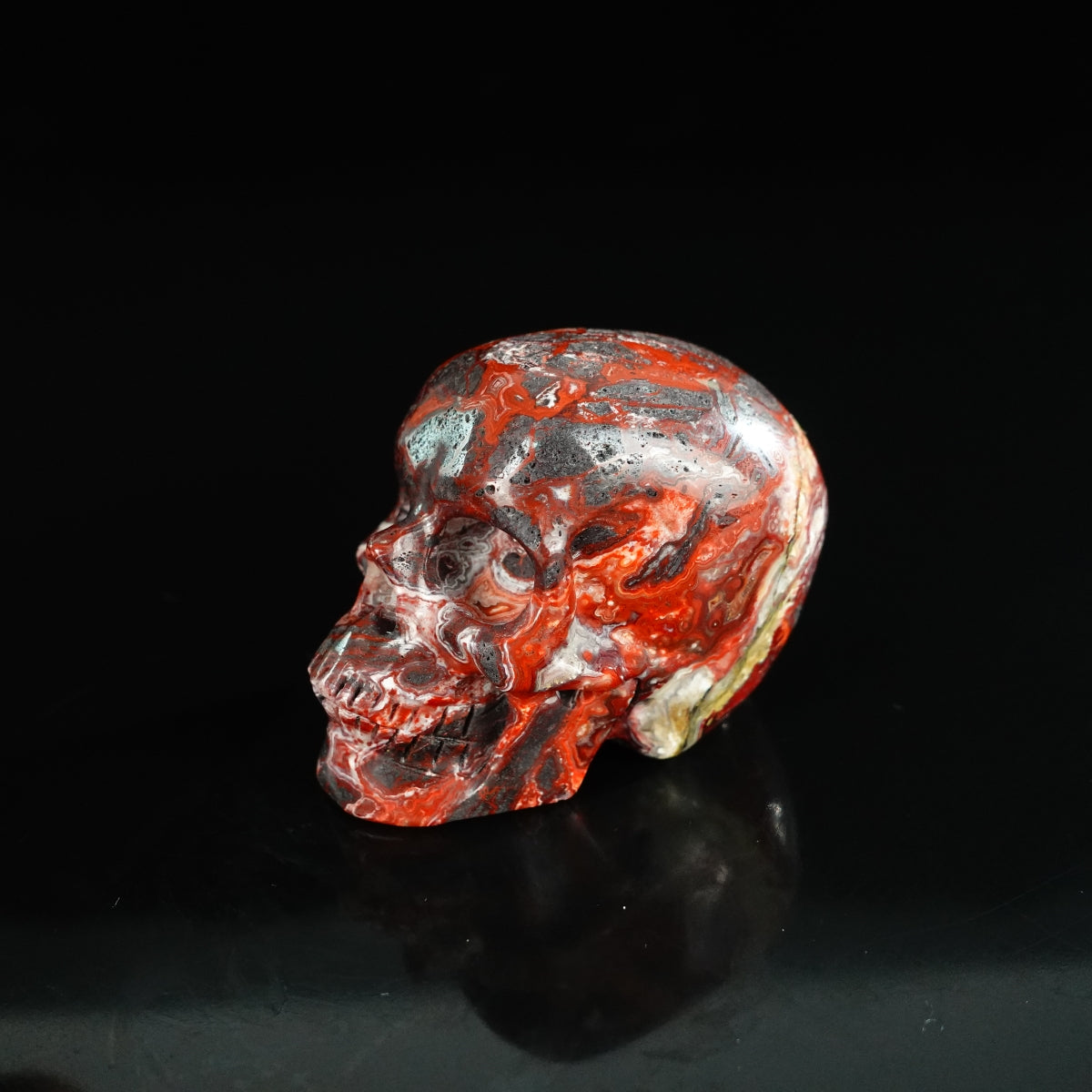 2.2" Red Crazy Lace Agate Crystal Skull Carving - Unique Piece #RC18