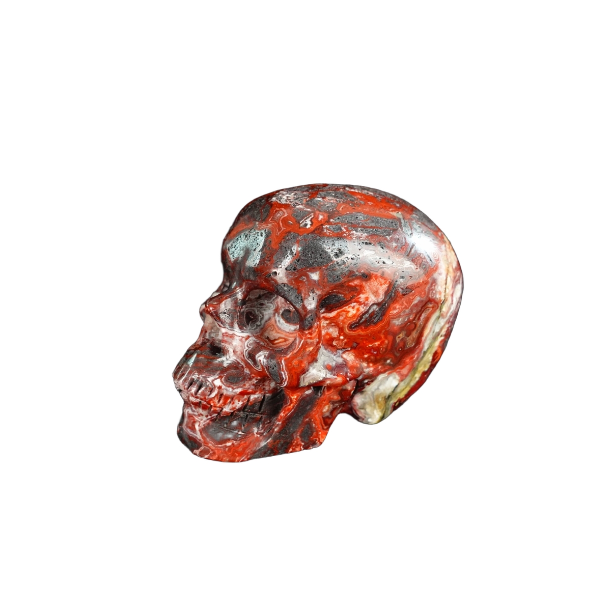 2.2" Red Crazy Lace Agate Crystal Skull Carving - Unique Piece #RC18