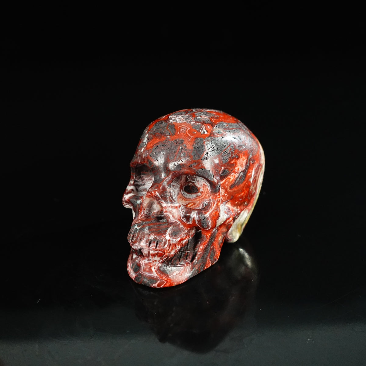 2.2" Red Crazy Lace Agate Crystal Skull Carving - Unique Piece #RC18