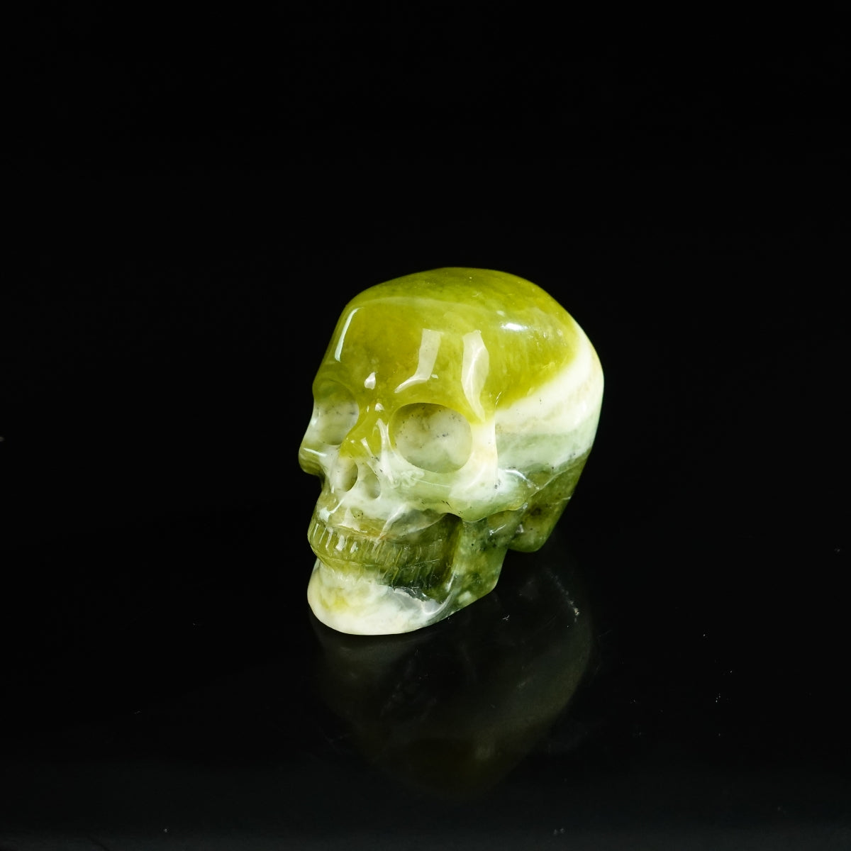 2.2" Serpentine Crystal Skull Carving - Unique Piece #XJ19