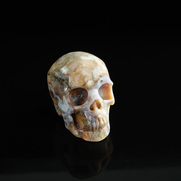 3.0" Blue Flower Agate Crystal Skull Carving - Unique Piece #BF01 - alternate view