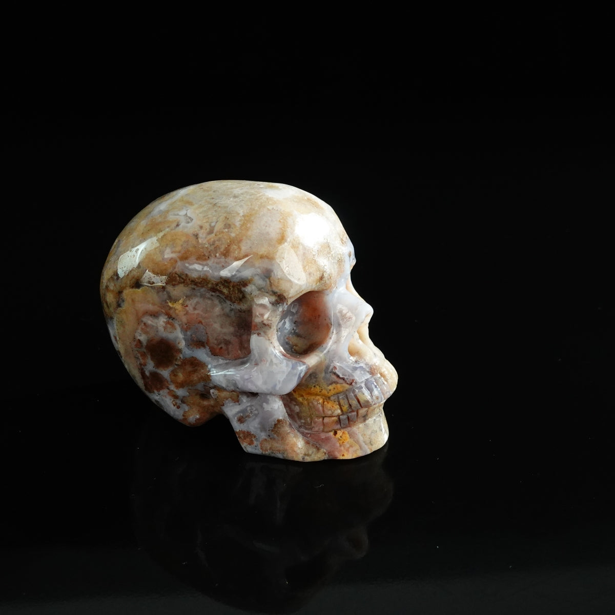 3.0" Blue Flower Agate Crystal Skull Carving - Unique Piece #BF01