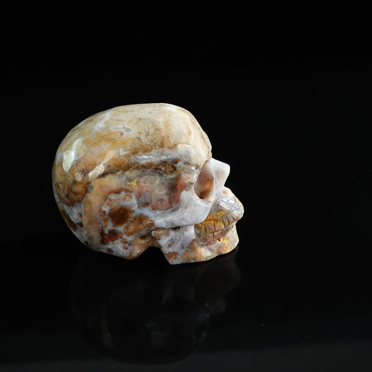 3.0" Blue Flower Agate Crystal Skull Carving - Unique Piece #BF01