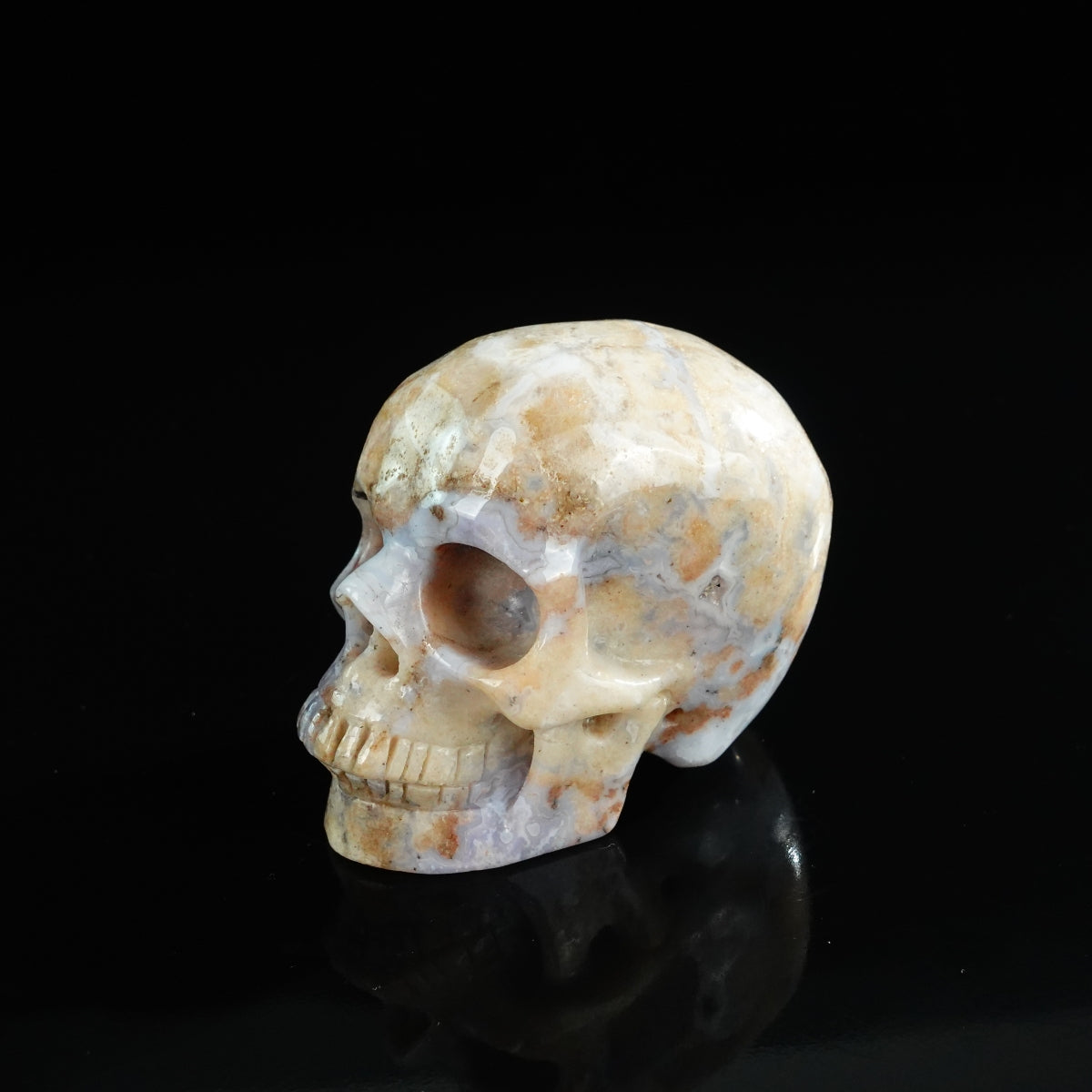3.0" Blue Flower Agate Crystal Skull Carving - Unique Piece #BF01