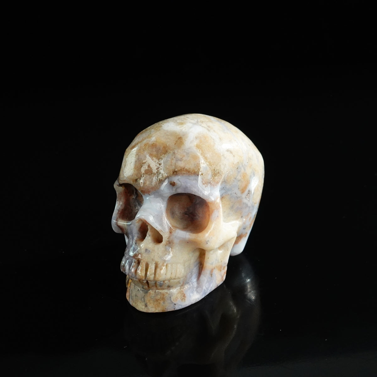 3.0" Blue Flower Agate Crystal Skull Carving - Unique Piece #BF01