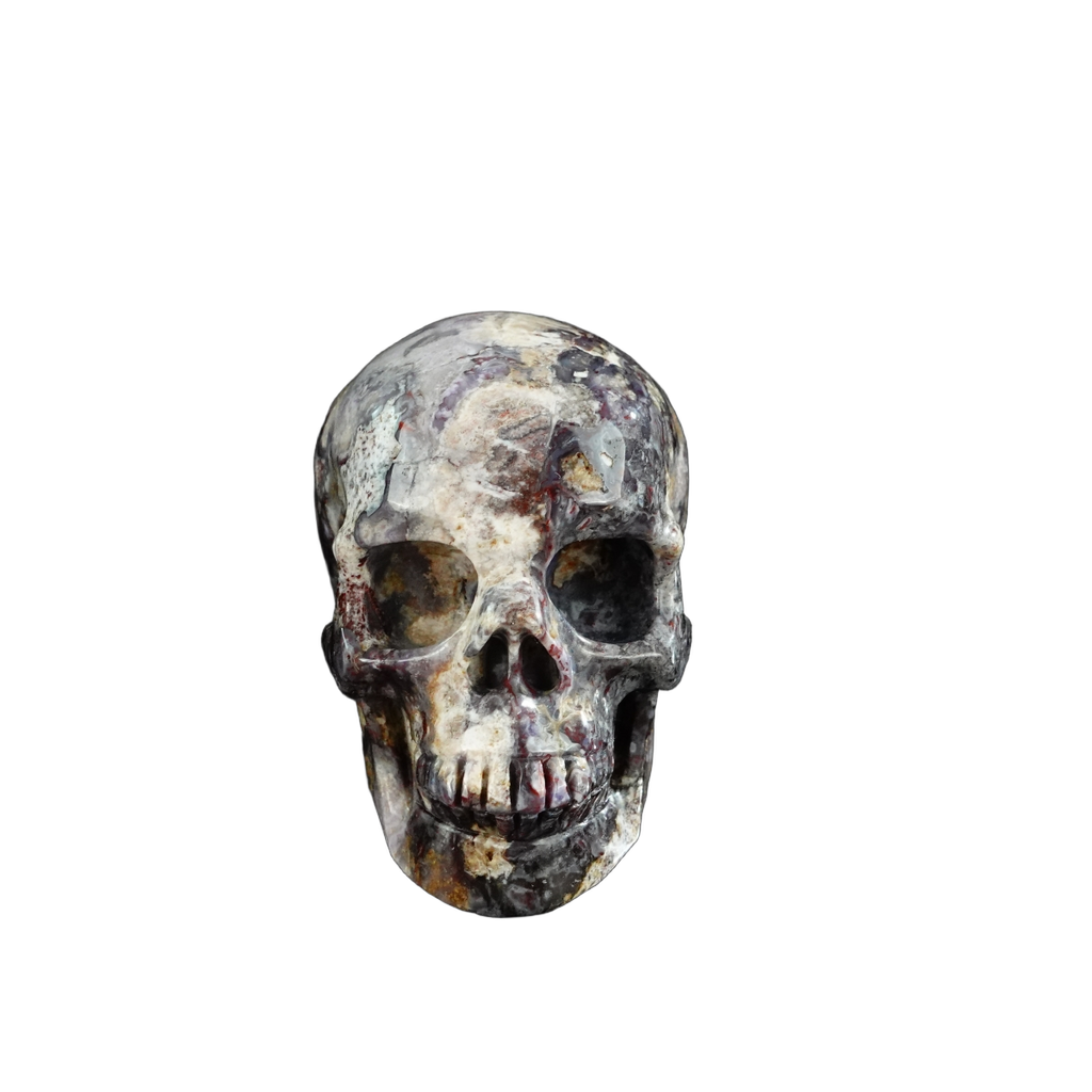 3.0" Blue Flower Agate Crystal Skull Carving - Unique Piece #BF02