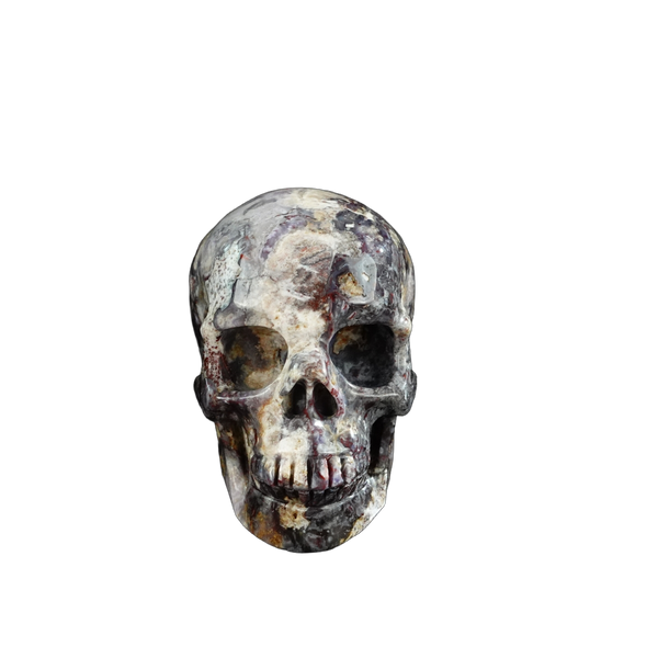 3.0" Blue Flower Agate Crystal Skull Carving - Unique Piece #BF02