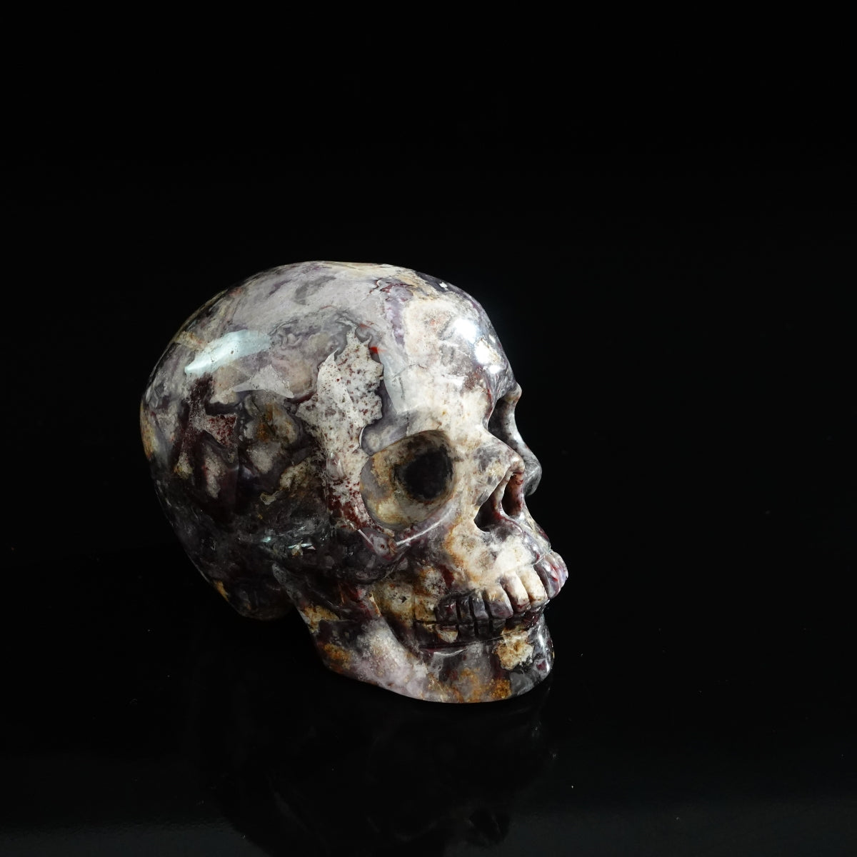 3.0" Blue Flower Agate Crystal Skull Carving - Unique Piece #BF02