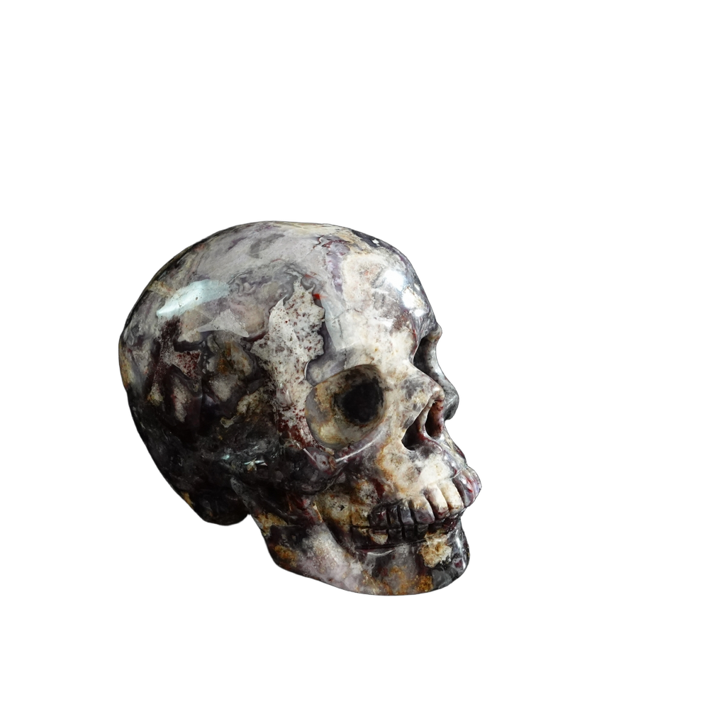3.0" Blue Flower Agate Crystal Skull Carving - Unique Piece #BF02