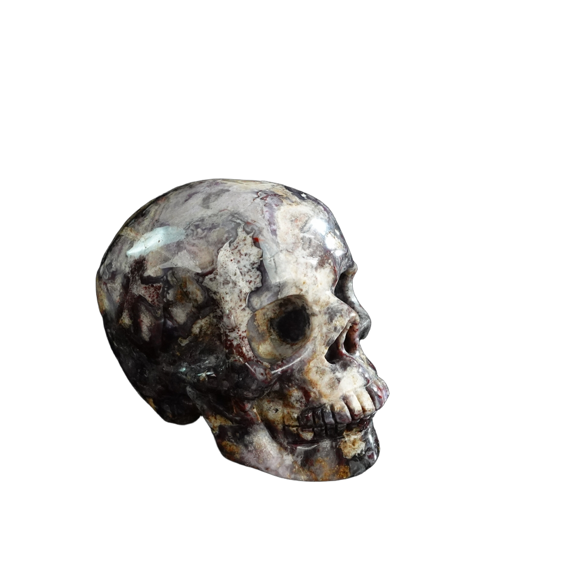 3.0" Blue Flower Agate Crystal Skull Carving - Unique Piece #BF02