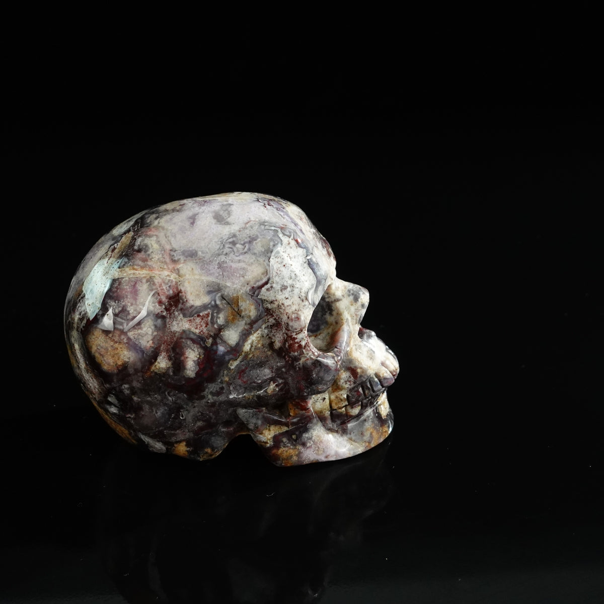 3.0" Blue Flower Agate Crystal Skull Carving - Unique Piece #BF02