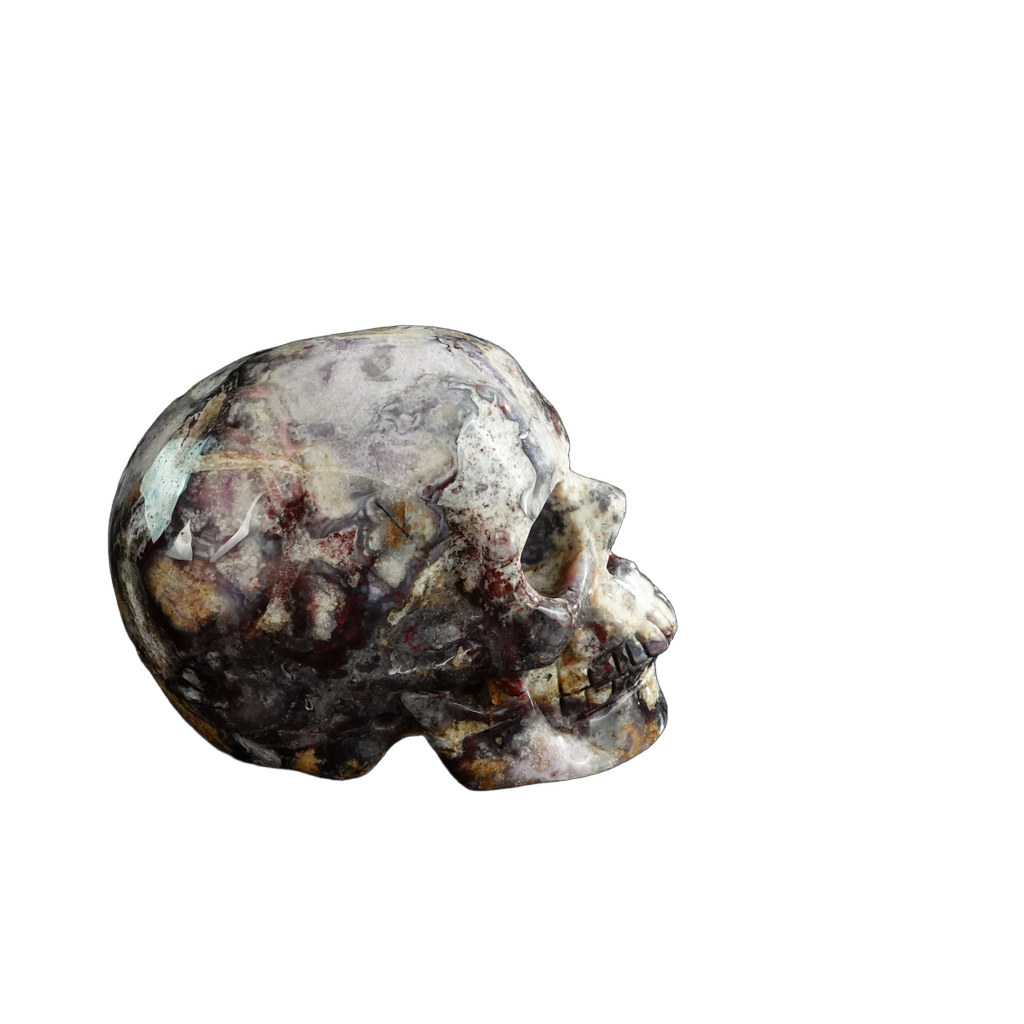 3.0" Blue Flower Agate Crystal Skull Carving - Unique Piece #BF02