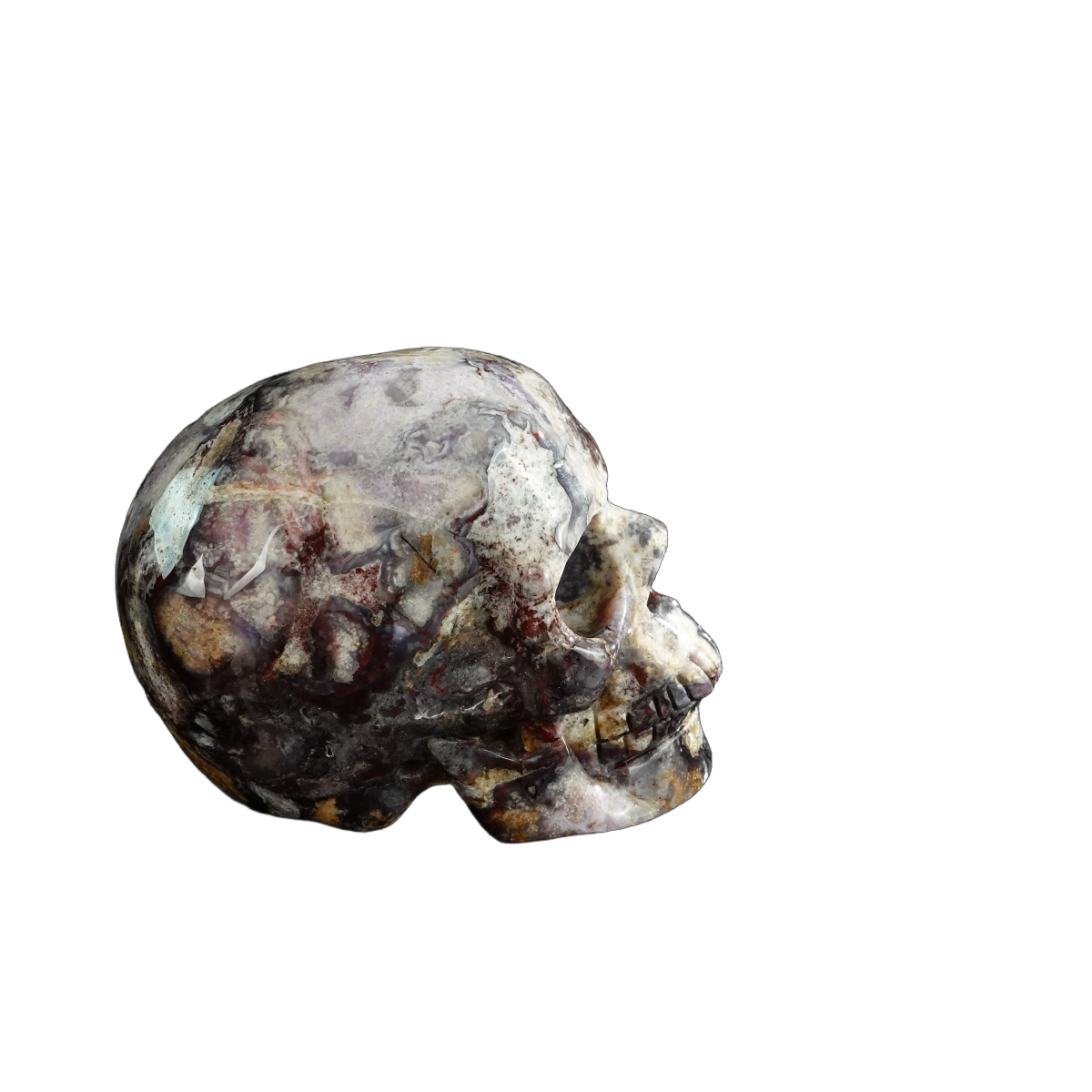 3.0" Blue Flower Agate Crystal Skull Carving - Unique Piece #BF02