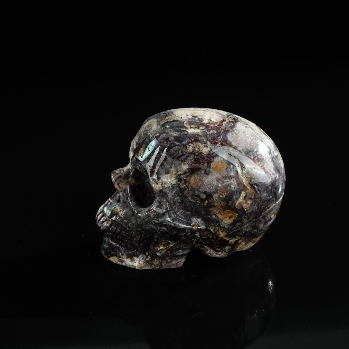 3.0" Blue Flower Agate Crystal Skull Carving - Unique Piece #BF02