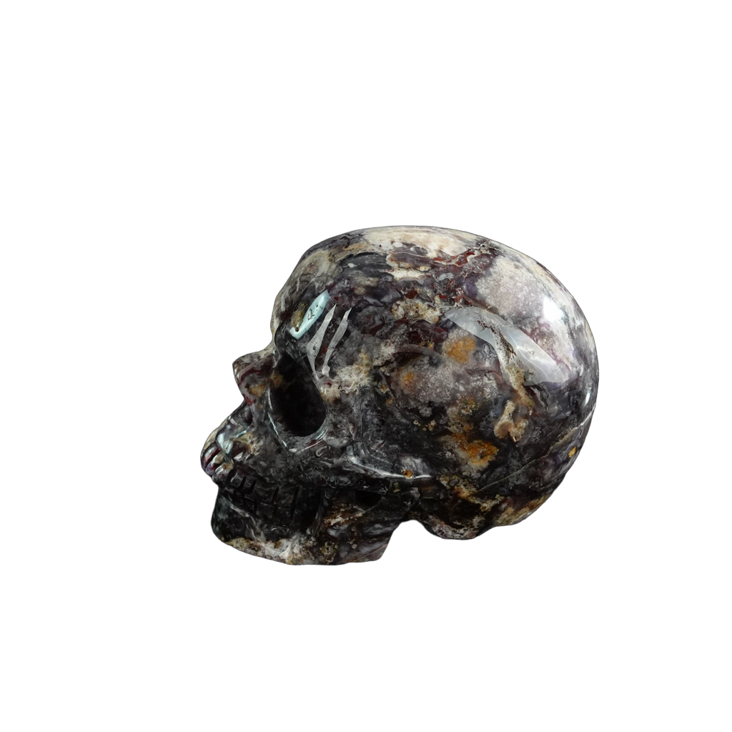 3.0" Blue Flower Agate Crystal Skull Carving - Unique Piece #BF02