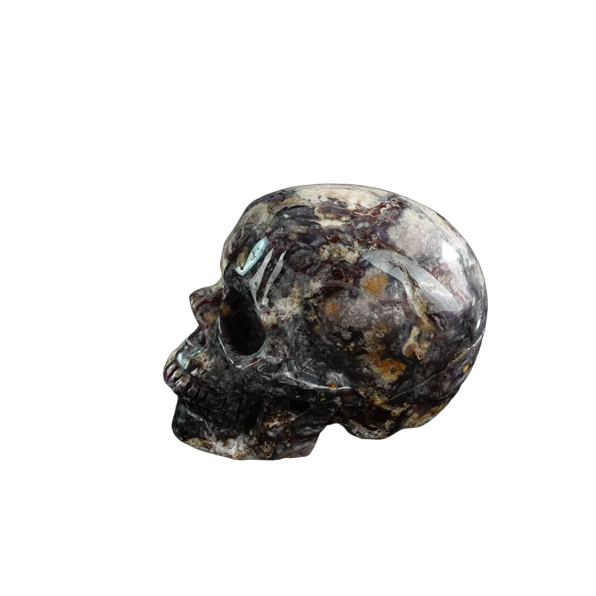 3.0" Blue Flower Agate Crystal Skull Carving - Unique Piece #BF02