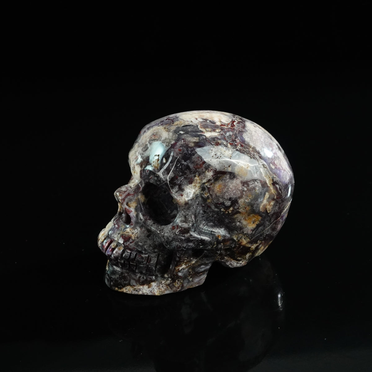 3.0" Blue Flower Agate Crystal Skull Carving - Unique Piece #BF02