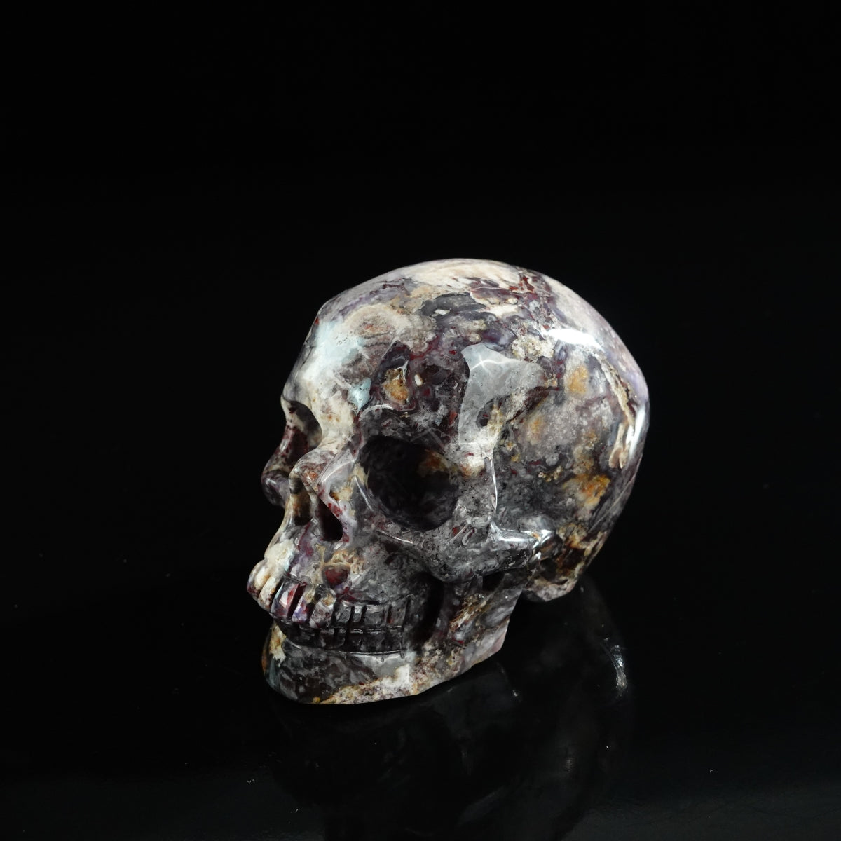 3.0" Blue Flower Agate Crystal Skull Carving - Unique Piece #BF02